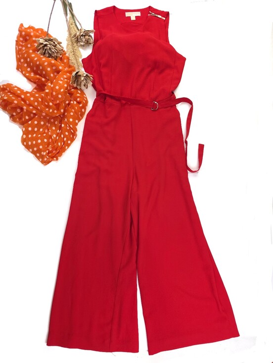 Michael Kors Pants - Michael Kors Bright Red Sleeveless Wide-Leg Jumpsuit with Belt Sz 8